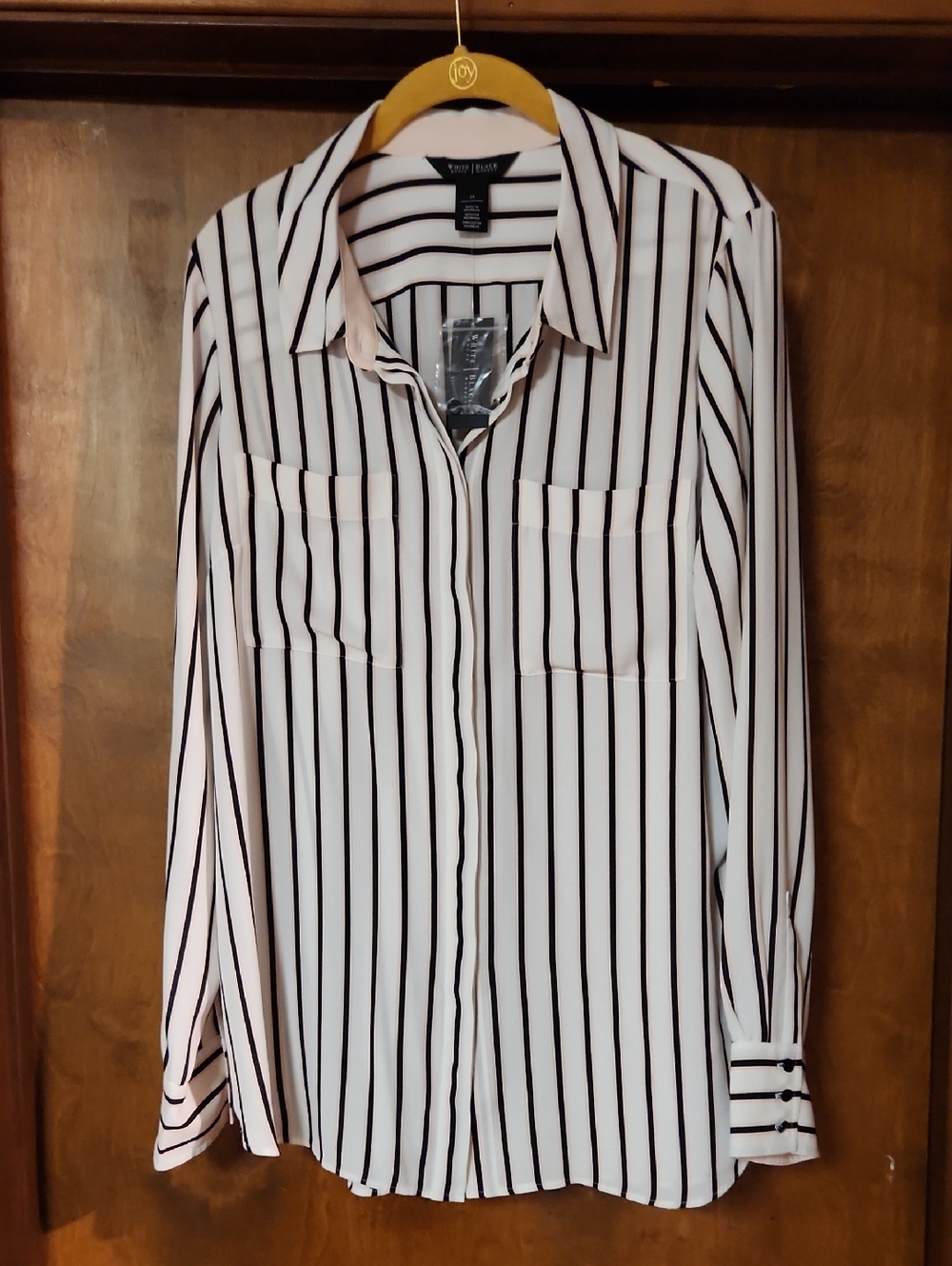NWT White House Black Market Chocolate Brown/Pink/White Button-Down Blouse